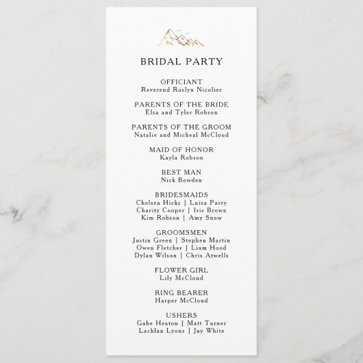 Groene en Gouden Berg Huwelijksprogramma Programmakaart (Achterkant)