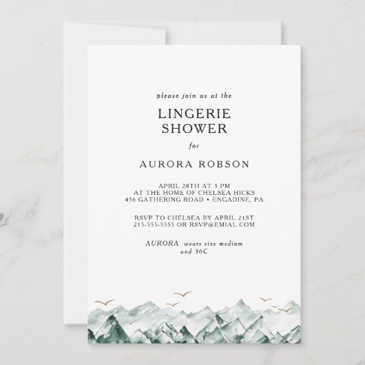 Groene en Gouden Berg Lingerie Douche Uitnodiging (Voorkant)