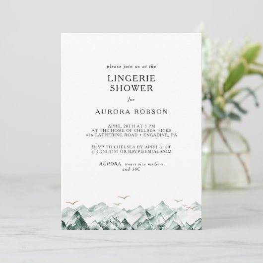 Groene en Gouden Berg Lingerie Douche Uitnodiging (Staand voorkant)