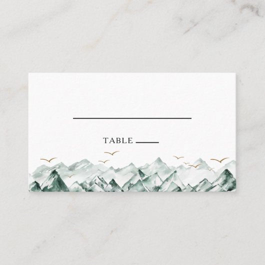 Groene en Gouden Berg Platte Bruiloft Plaats Kaart Plaatskaartje (Voorkant)