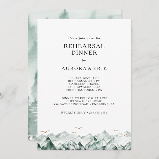 Groene en gouden berg repetitie diner kaart (Voorkant / Achterkant)