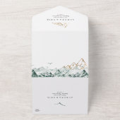 Groene en Gouden Bergverbinding en verzenden All In One Uitnodiging (Buitenkant)