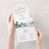 Groene en Gouden Bergverbinding en verzenden All In One Uitnodiging (Afscheurbaar)