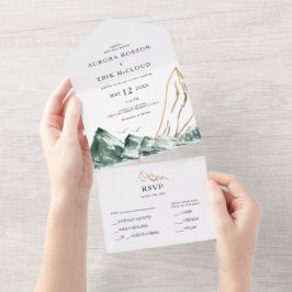 Groene en Gouden Bergverbinding en verzenden All In One Uitnodiging