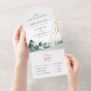 Groene en Gouden Bergverbinding en verzenden All In One Uitnodiging