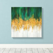 Groene en gouden beweging abstract canvas afdruk (Insitu (Houten vloer))