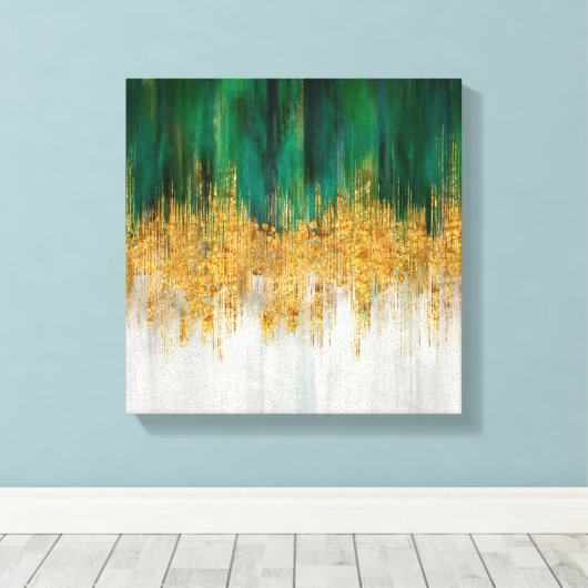 Groene en gouden beweging abstract canvas afdruk (Insitu (Houten vloer))