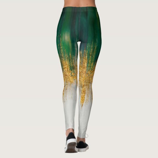 Groene en gouden beweging abstract leggings (Achterkant)