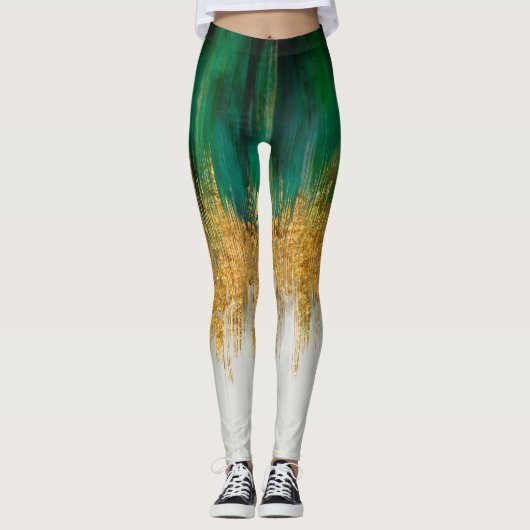 Groene en gouden beweging abstract leggings (Voorkant)