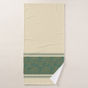 Groene en Gouden Bladeren Botanische Patroon Handd Badhanddoek