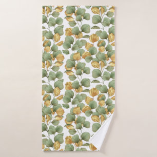 Groene en gouden bladeren. Patroon Badhanddoek