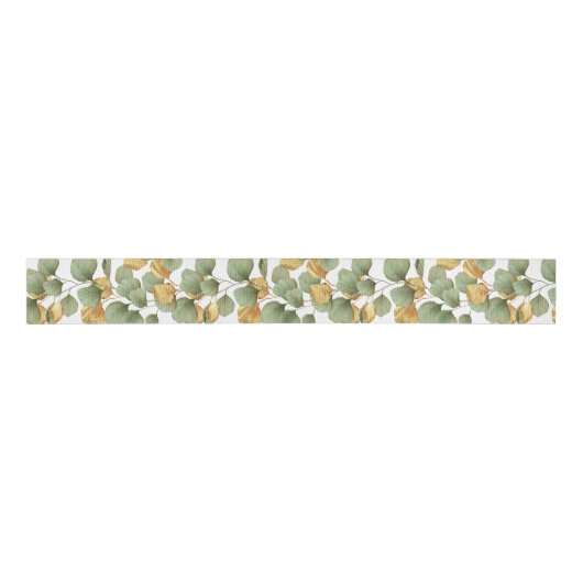 Groene en gouden bladeren. Patroon Grosgrain Lint (Voorkant)