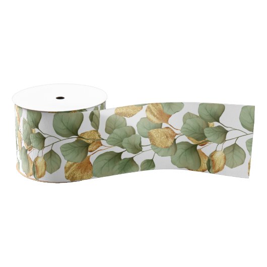 Groene en gouden bladeren. Patroon Grosgrain Lint (Spoel)