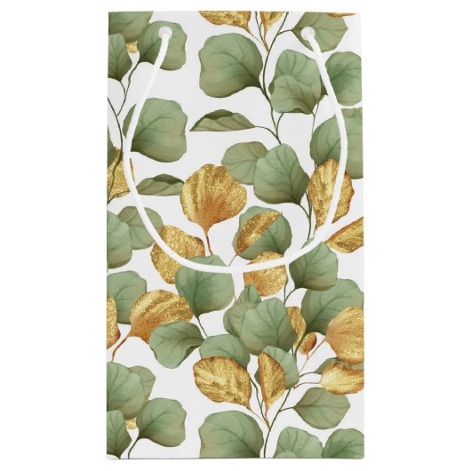 Groene en gouden bladeren. Patroon Klein Cadeauzakje (Achterkant)