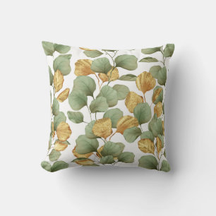 Groene en gouden bladeren. Patroon Kussen