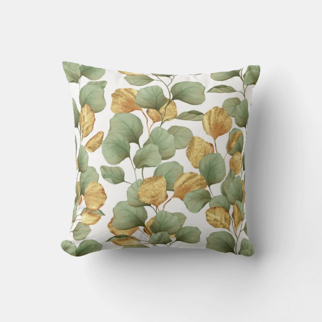 Groene en gouden bladeren. Patroon Kussen (Voorkant)