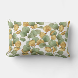Groene en gouden bladeren. Patroon Kussen