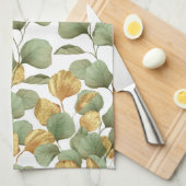 Groene en gouden bladeren. Patroon Theedoek (Quarter Fold)