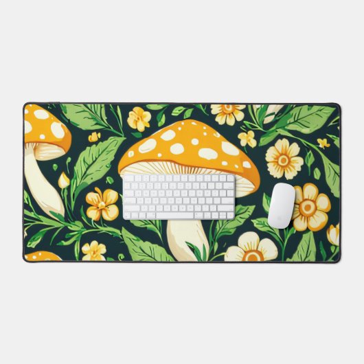 Groene en gouden bloem en paddenstoel bureaumat (Keyboard & Muis)