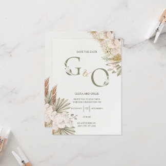 Groene en gouden bloemachtige Save the Date-uitnod Kaart