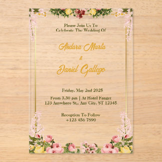 Groene en Gouden Bloemen Acryl Huwelijksuitnodigin Uitnodigingen