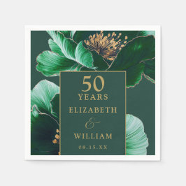 Groene en gouden bloemen Elegant 50ste Jubileum Servet