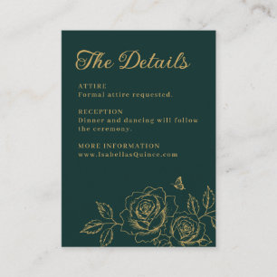 Groene en gouden bloemendetails voor Quinceañera Informatiekaartje