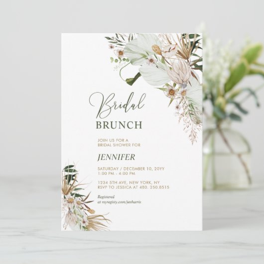 Groene en gouden Boho Botanische Bridal Brunch Kaart (Staand voorkant)