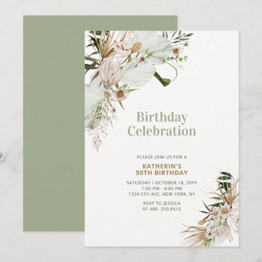 Groene en gouden Boho Milestone Adult Birthday Par Kaart (Voorkant / Achterkant)
