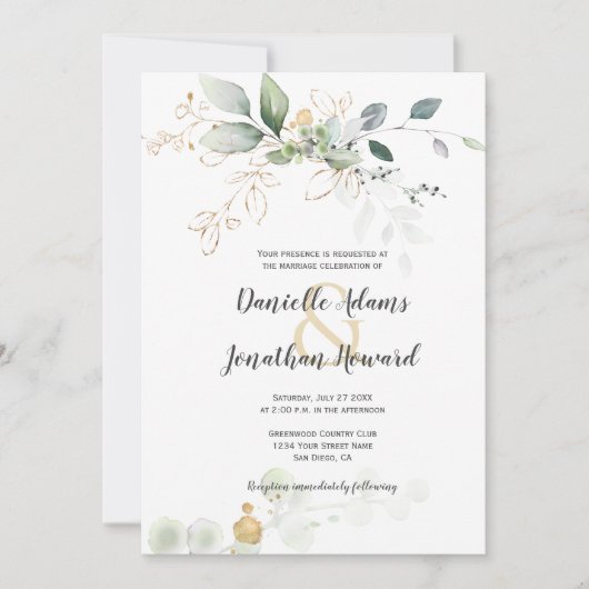 Groene en Gouden Botanicals Gouden Sparkles Bruilo Kaart (Voorkant)