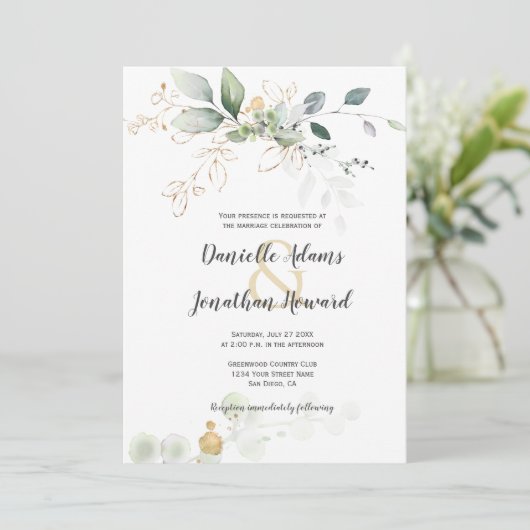 Groene en Gouden Botanicals Gouden Sparkles Bruilo Kaart (Staand voorkant)