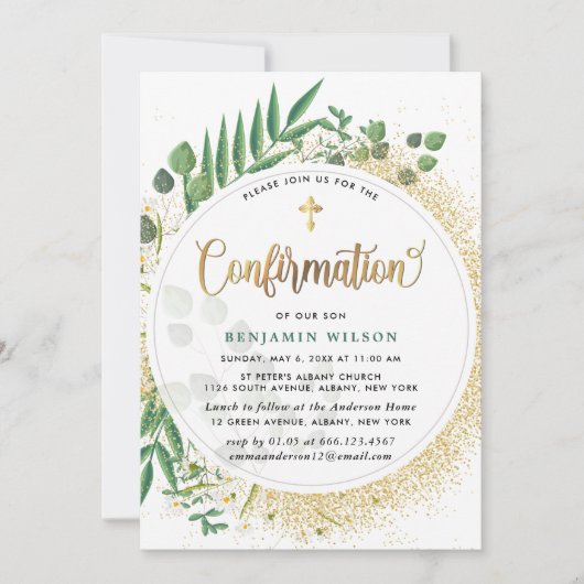 Groene en gouden botanische bevestiging kaart (Voorkant)
