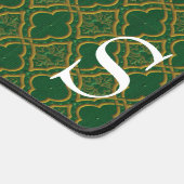 Groene en gouden Brocade Monogrammed Bureaumat (Hoek)