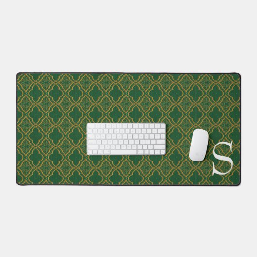 Groene en gouden Brocade Monogrammed Bureaumat (Keyboard & Muis)