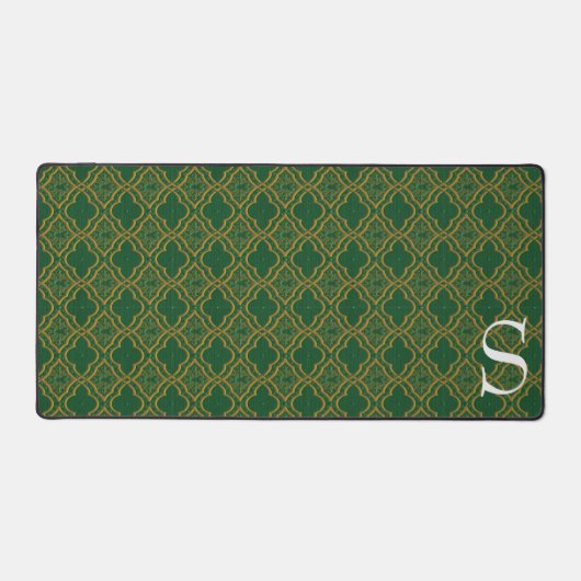Groene en gouden Brocade Monogrammed Bureaumat (Voorkant)