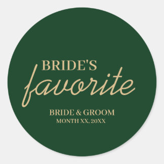 Groene en gouden bruid's favoriete snack bruiloft ronde sticker