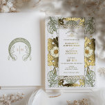 groene en gouden bruiloft Art Nouveau Mucha Folie Uitnodiging<br><div class="desc">Art Nouveau Floral Green & Gold Wedding Invitations van Alphonse Mucha in een romantisch en griezelig ontwerp met Real Gold Foil. Victoriaans bloei vult klassieke art decofonts aan. Voer je aangepaste gegevens in en je bent klaar. Als u het ontwerp verder wilt wijzigen, klikt u op de blauwe knop "Aanpassen"....</div>