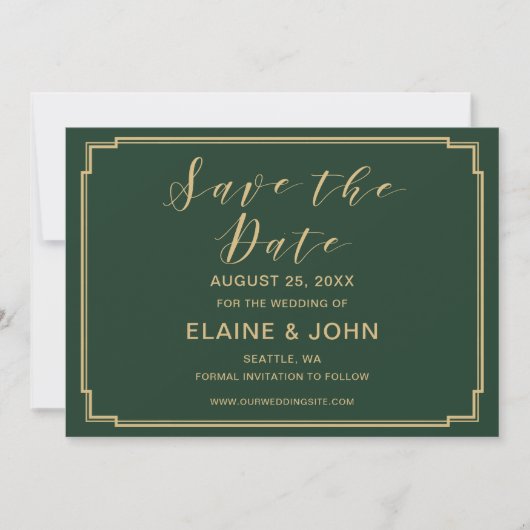 Groene en gouden bruiloft bewaren de data save the date (Voorkant)
