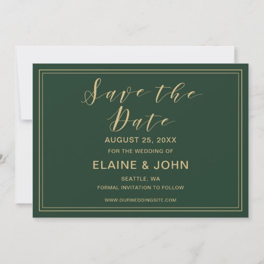 Groene en gouden bruiloft bewaren de data save the date (Voorkant)