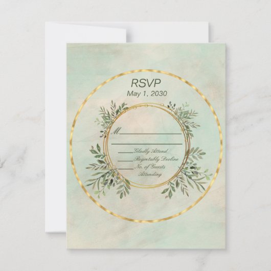 Groene en Gouden Cirkel Lijst Bruiloft RSVP (Voorkant)