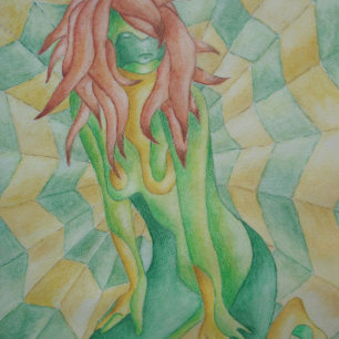 groene en gouden dame die abstracte moderne kunst  legpuzzel