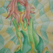 groene en gouden dame die abstracte moderne kunst legpuzzel