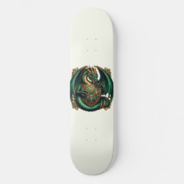 Groene en gouden draak met schild persoonlijk skateboard