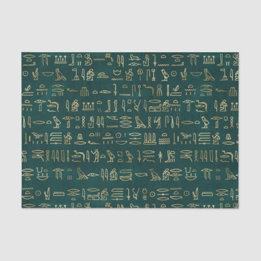 Groene en gouden Egyptische hiërogliefenkrant Tissuepapier (Voorkant)
