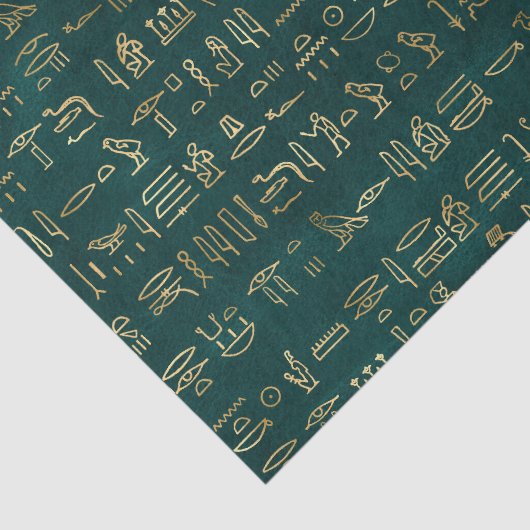Groene en gouden Egyptische hiërogliefenkrant Tissuepapier (Detail)