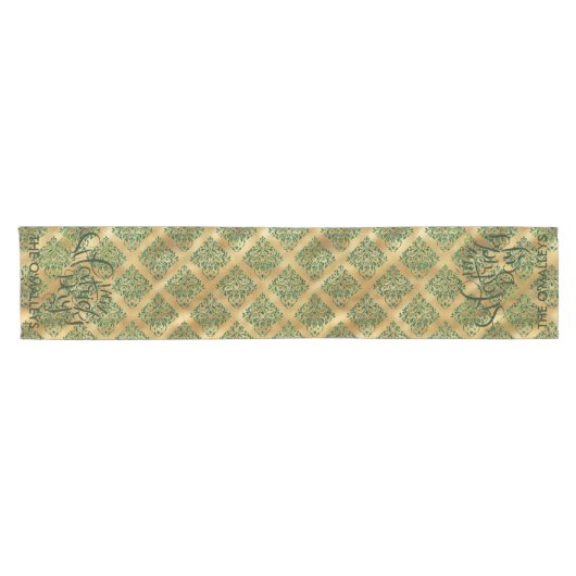 Groene en gouden Elegant Damask Pattern Table Runn Korte Tafelloper (Horizontaal)