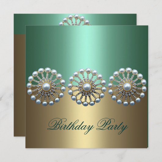 Groene en gouden Elegant Parelplein Kaart (Voorkant / Achterkant)