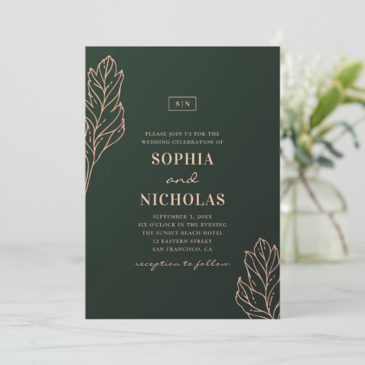 Groene en gouden elegante bruiloft. Smaragd botani Kaart (Staand voorkant)