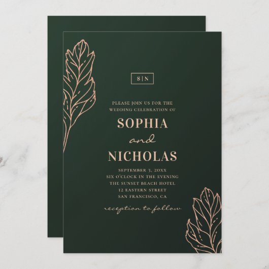 Groene en gouden elegante bruiloft. Smaragd botani Kaart (Voorkant / Achterkant)