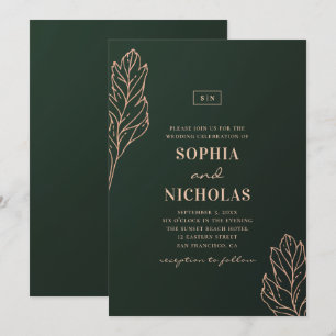 Groene en gouden elegante bruiloft. Smaragd botani Kaart